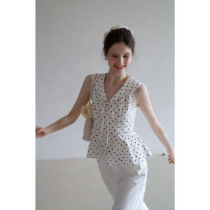 Navy Collar Polka Dot Slim Fit Sleeveless Top