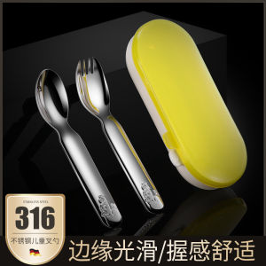 Adorable Short-Handled Baby Spoon Feeding Spoon Childrens Dining Utensils Fork Set Stainless Steel Cartoon Style Daily Gift for Kids