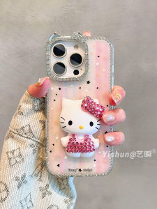 Girls Heart Ins Grid Pattern Cat Flavored Full Cushioning Sparkling Rhinestone Protective Phone Case for Apple 16ProMax iPhone 17Pro