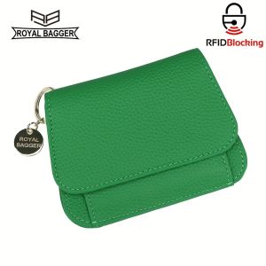 Royal Bagger RFID Short Wallet for Women Genuine Cow Leather Large Capacity Key Chain Card Holder Fashion Trifold Wallets 1458