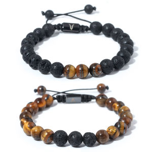 Volcanic Frosted Stone Couple Bracelet Stress Relief Adjustable Tiger Eye Natural Stone Beaded Jewelry Gift Men Gift