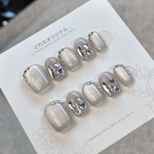 2025 New Handmade Wearable Crystal Cats Eye Nail Art Stickers Simple Design High-End Feeling Finished Product BA270 Nail Tips