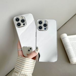CrashStar Fashion Plating Silver Mirror Phone Case For iPhone 15 14 Pro Max Plus 13 12 11 Pro Max XR X XS Max 8 7 Plus + SE 2020 Makeup Simple Hard Shockproof Phone Casing Cover Shell With Full Cover Camera Protection Hot Sale