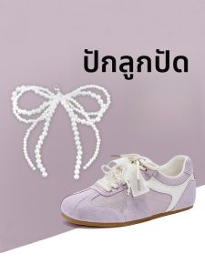 LINGMIAO | รองเท้าผ้าใบสไตล์บัลเล่ต์ แต่งโบว์มุก พร้อมเชือกรูป D