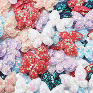 10Pcs 44*34mm Padded Sequins Butterfly Appliques For Clothes Hat Shoes Sewing Patches DIY Headwear Hair Clips Bow Decor