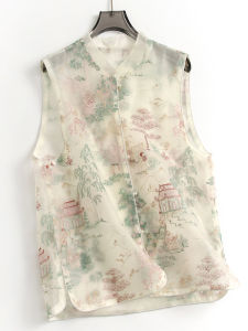 Áo Vest Không Tay Thêu Ren Mỏng Kiểu Trung Quốc Mới Cổ Đứng Cho Nữ Áo Vest Ngắn Thường Xuyên Mùa Xuân Polyester