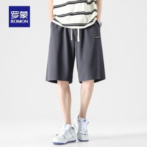 ROMON | Lormen Mens Summer Ice Silk Thin Loose Straight Leg Sports Quick Dry Elastic Drawstring Five-Quarter Length Casual Pants
