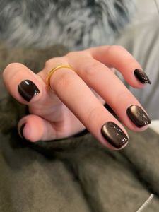 Nhựa Giả Móng Tay Thủ Công Màu Nâu Pha Lê Có Thể Tháo Rời Cho Phụ Nữ Mùa Thu Đông Làm Đẹp Móng Tay Mắt Mèo