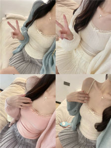 ใส่สบาย ผู้หญิง ลูกไม้ ปมผีเสื้อเล็ก สายคล้อง เสื้อกั๊ก ฐานสวมด้านใน เสื้อกล้าม หวาน Upper Body Single Piece สลิมฟิต ชุดทํางาน