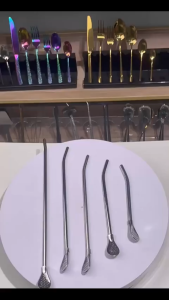 DiyHomeIpoh Reusable Stainless Steel Straw Spoon Drinking Metal Straight Bent Filter Washable Cutlery Penyedut Air Sudu