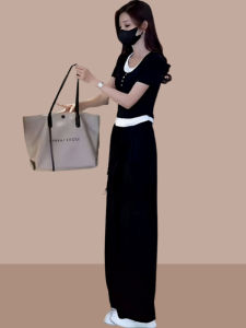High-End Fashion Sportswear Set for Women Summer Casual Wide Leg Pants Short Sleeve T-Shirt Two-Piece Suit Elegant Style