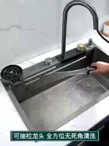 -SG Seller-Waterfall Nano Kitchen Sink 304 Stainless Steel Single Basin Bowl Tank Pullout Faucet Tap(3 Colors Optional)
