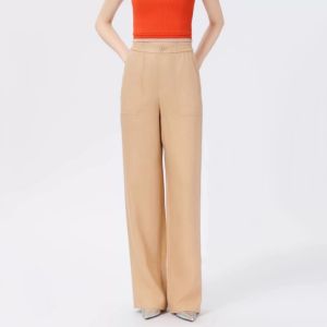 Ouoma Summer 2025 Womens Straight Leg Wide Leg Pants Elastic Waist Pure Color Casual Trousers High Waist Long Pants