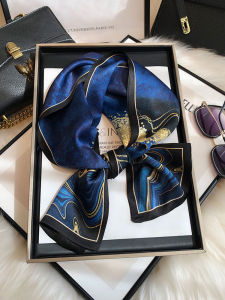 Blue Silk Scarf Double-Sided 100%  Silk Small Long Rectangle Versatile Scarf for Women Spring Autumn Summer Winter