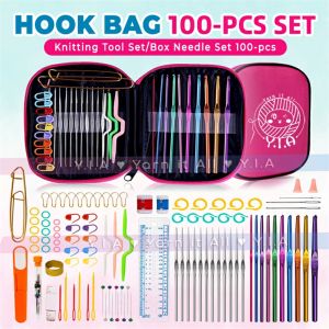 100pcs Crochet Hook Set Yarn Knitting Needles Sewing Tools Set DIY Crochet Hook Bag Durable Stainless Steel & Aluminum Alloy Crochet Hook Set Hook Bag