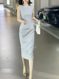 QINGNAER | Slimming Elegant Dress Sleeveless Midi