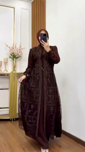 Davina Dress Bahan Ceruty Brukat Mix Payet Baju Dress Kondangan Wanita Dewasa Terbaru 2025 Murah COD