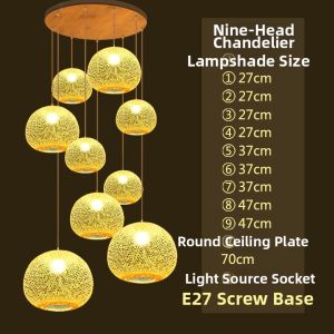 ZHUMUCHUANSHUO | Staircase Living Room Bamboo Wicker Handwoven Round Zen Style Chandelier
