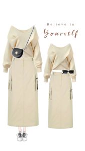 One set Wanita Kekinian ( Blouse + Rok Cargo + Kacamata ) 3in1 Set Outfit Korean Style Baju AM257R