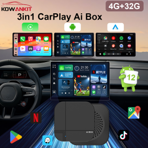 2026 Kowankit 4+32G Wireless CarPlay Smart Ai Box Plug & Play Android Auto Adapter 3 in 1 Car Tv Box For YouTube Netflix