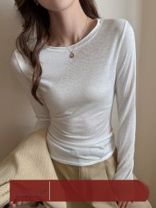 MiiOW | Áo thun nữ cổ tròn viền cuộn dáng ôm phong cách Hàn Quốc MiiOW Xin FS2607 Áo thun dài tay màu trơn mùa thu