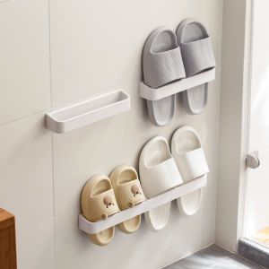 Wall Mounted Slippers Rack for Shower Shoe Rack for Bathroom Plastic Slippers Storage Shelf with Adhesive Shoe Organizers for Door Entryway