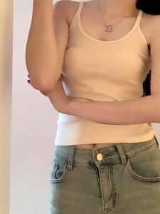 MTMM เสื้อกล้ามผู้หญิง สายเดี่ยว มีแผ่นรองหน้าอก สีทึบ สไตล์เกาหลี สําหรับผู้หญิง