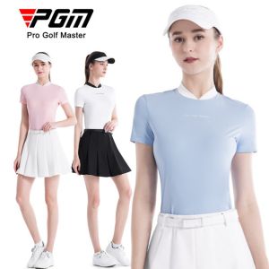 PGM Golf Shirts for Womens Apparel UV Protection Short Sleeved Laides Tennis Tops Ice Silk Polo T Shirt By Soft High Elasticity Sport Wear