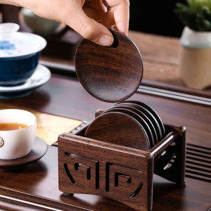 Ebony Solid Wood Teacup Mat Cup Saucer Cup Holder Heat Proof Mat Coasters Kung Fu Tea Set Mat Saucer Set round 6 Pieces
