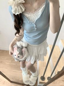 Floral Fake Two-Piece Long Sleeves T-shirt Womens Autumn and Winter Apricot Slim Fit Inner Wear Base Shirt Pure Sweet and Spicy Short Tops