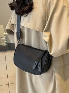 Casual Fashion Oxford Cloth Saddle Bag Summer New Style Wide Shoulder Strap Crossbody Bag Simple High-End Feeling Korean Style
