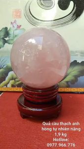 Quả Cầu Đá Thach Anh Hồng Phong Thủy Có Tặng Kèm Đế Gỗ Xoay (19 kg)