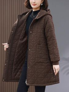 Plus Size Ladieswear Autumn and Winter Clothing Cotton Coat Jacket Loose Cotton Jacket Middle-Aged and Elderly Womens Clothing Casual Mid Length Long Length Puffer Jacket Fashion