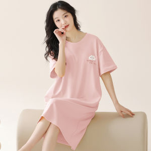 Pure Cotton Summer Sleepwear Womens Short Sleeve Dress Pregnant Womens Nightgown Comfortable Home Clothes round Neck Midi Dress