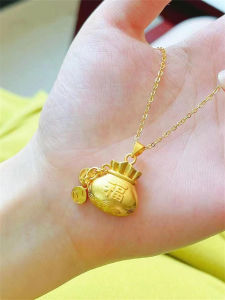 Good Luck Charm Pendant Necklace Womens Cloud Blessing Gold Simulated Ancient Chinese Style Titanium Steel Fashion Jewelry