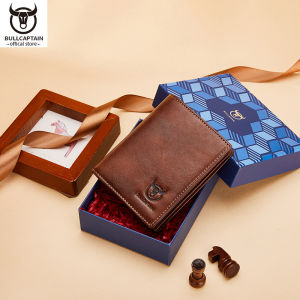 BULLCAPTAIN กระเป๋าสตางค์หนังผู้ชายคุณภาพสูง Casual Retro Business Card Holder RFID Anti-Theft Brush 14 Card Slot Thickened Wallet