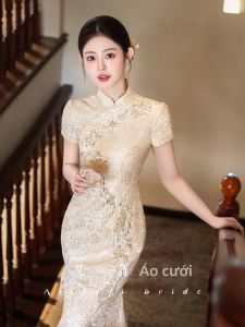 AISHINI | Đầm Cưới Qipao Phong Cách Trung Quốc Mới Kiểu Dáng Cổ Điển Đuôi Cá