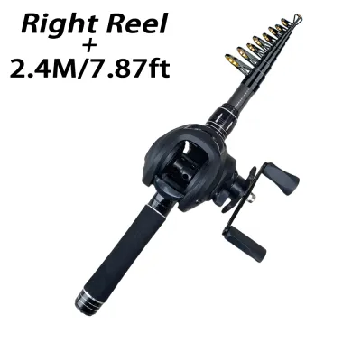 1.5-2.4m Fishing Rod Reel Combo Portable Telescopic Travel Pole 18+1BB Left/Right Hand Baitcasting Reel for Bass Carp Fishing