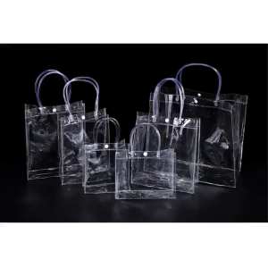 PVC Tote Bag with Button/ Transparent Shopping Bag / Fancy Shopping Packaging Bag / Beautiful Travel