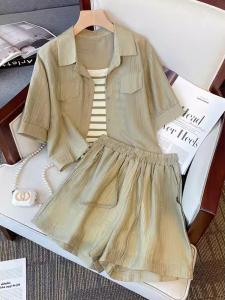 Bộ Đồ Liền Thân Chống Nắng Thời Trang Mùa Hè 2025 Bộ Đồ Hai Mảnh Áo Sơ Mi Và Quần Ngắn Thời Trang Thường Ngày Cho Nữ Bộ Ba Mảnh