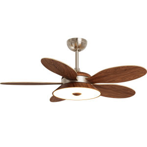 HUIPU | Walnut-colored Antique Style Wooden Quiet Fan & Light