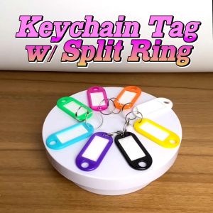 MP00 50pcs Portable Key ID Tags Durable Plastic Key Tags w/ Split Ring Label Window for Identification