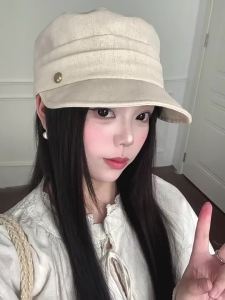 BAOYINFEI | Vintage Pleated Flat Top Equestrian Hat Summer Large Head Fit