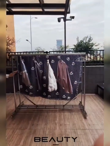 ราวตากผ้าสแตนเลสเสริมแรง ระเบียง มีล้อ ราวตากผ้าสแตนเลส 304 150/180/200 ซม. รับน้ำหนักได้ 150 กก. เกรด 304 ราวตากผ้า