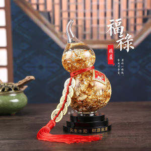Lucky Crystal Gold Leaf Gourd Pure Copper Five Emperor Coins Home Living Room Office Desk Wealth Ornament Decoration Handmade Craft