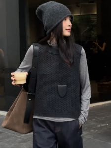 Áo Len Dệt Kim Hở Lưng Cổ Tròn Ngắn Mùa Thu Dành Cho Nữ Áo Khoác Ngoài Thường Ngày Kiểu Pháp Áo Len Dệt Kim Lót Lông Cừu