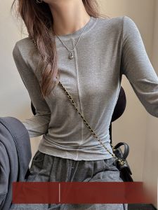 Miiow | Womens Round Neck Long Sleeve Base Shirt Cat Person Korean Style All-Match Inner And Outer Wear Anti-Static T-Shirt For Early Autumn