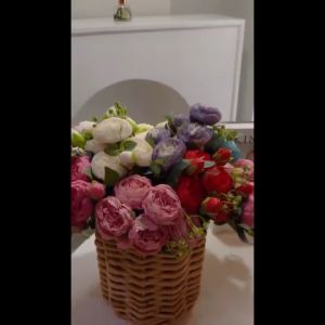 Premium Rose Peony Artificial Bouquet Flower/Buket Bunga Mawar Melati Mekar Kombinasi Daun Dollarecor