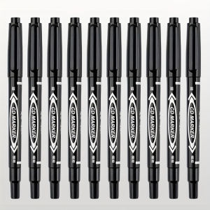 10pcs/set Permanent Marker Pen Fine Point Waterproof Ink Thin Nib Crude Nib Black Blue Red Ink 0.5mm-1mm Fine Color Marker Pens