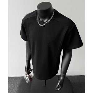 White Boxy Short Sleeve Mens T-shirt American Splicing Space Cotton Shoulder T-shirt Cuff Heavy Half Sleeve Youth Popular Street Style
